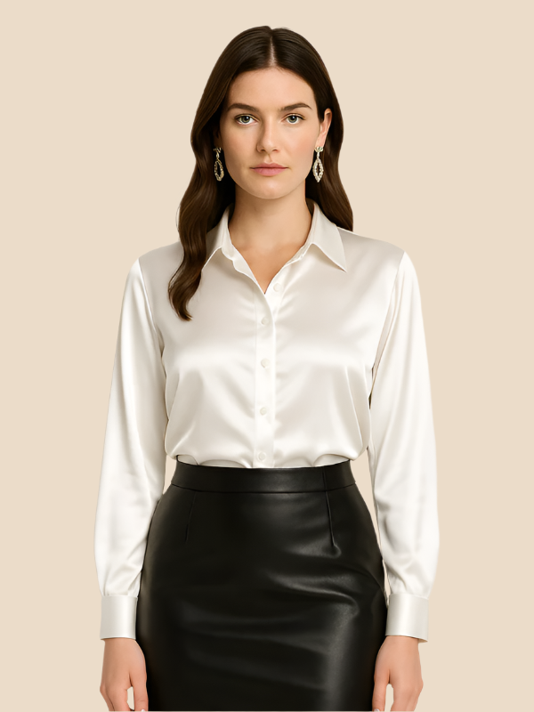 Schicke Businessbluse für Damen, Langarm, mit feiner Knopfleiste & elegantem Stil.