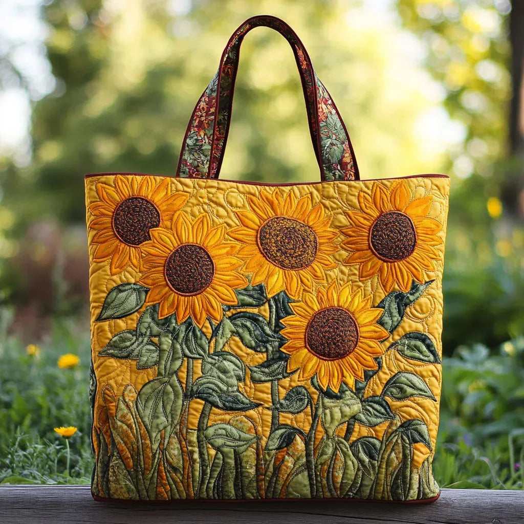 Stilvolle Damen Gesteppte Sonnenblumen Tragetasche mit Blumenmuster, gepolstert. Ideale Schultertasche für Alltag & Freizeit.