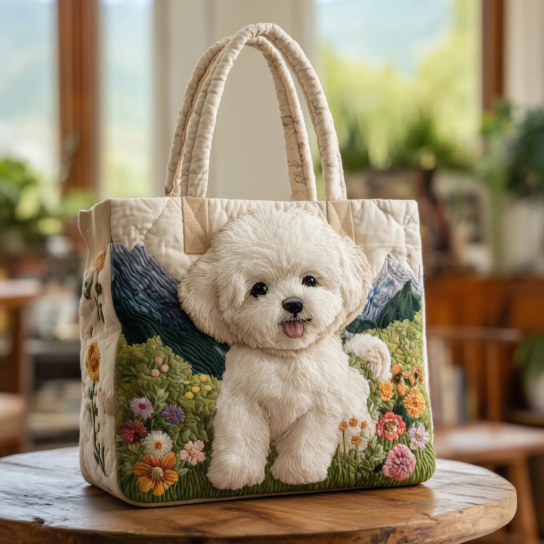 Damen Handtasche mit niedlichem Hundemotiv, gepolstert, aus Baumwolle/Polyester. Praktische Alltagstasche für Tierliebhaber.