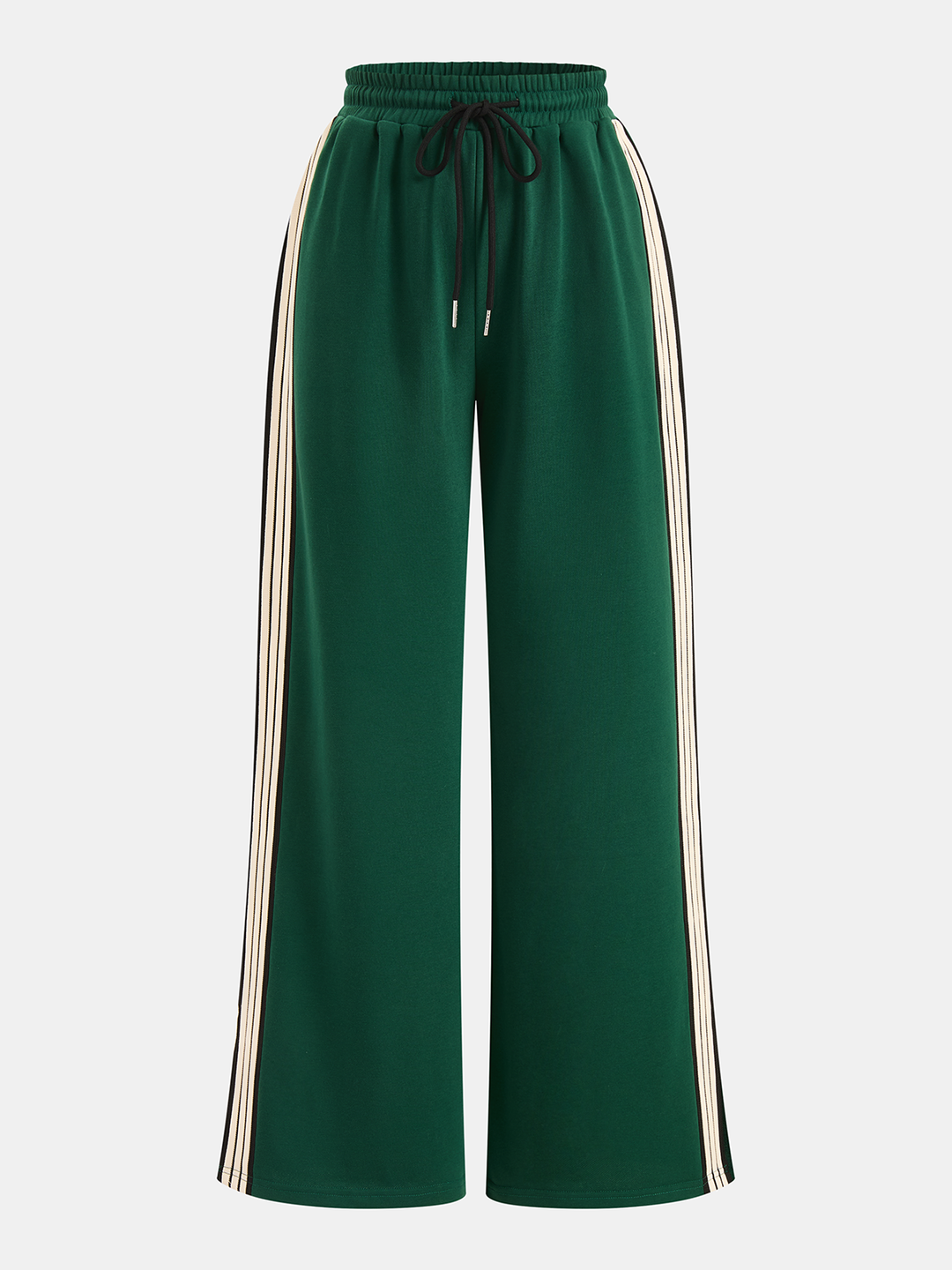 Vielseitige Damen Hose weites Bein, Kontraststreifen & elastischer Bund. Ideal für Streetwear & Freizeit.