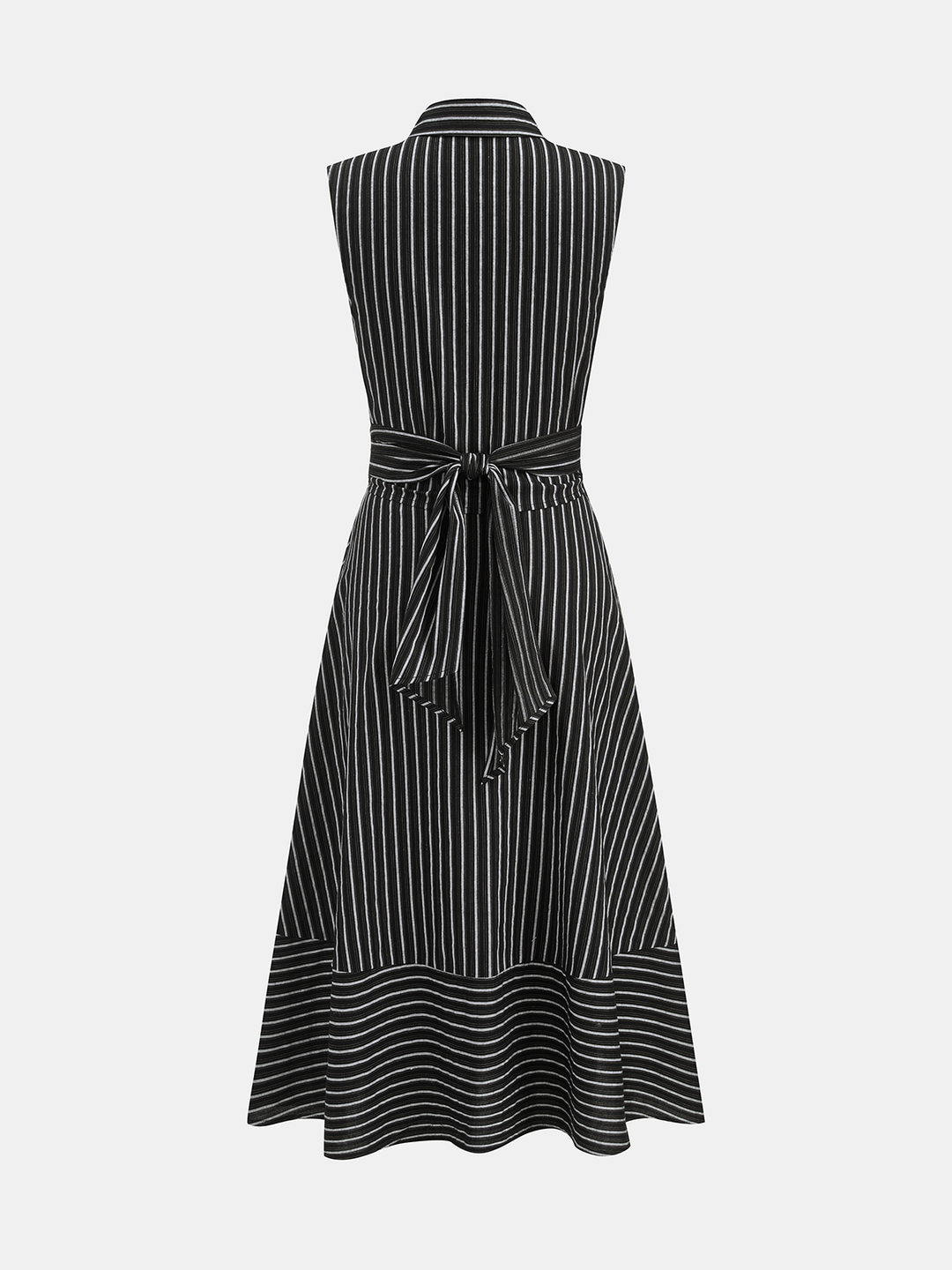 Ärmelloses gestreiftes Kragenkleid für Damen, Midilänge, mit Bindegürtel für einen modernen Look.