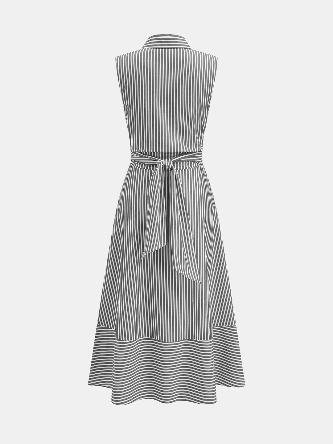Vielseitiges gestreiftes Midikleid für Damen: ärmellos, Kragen & Gürtel, ideal für Büro & Abend.
