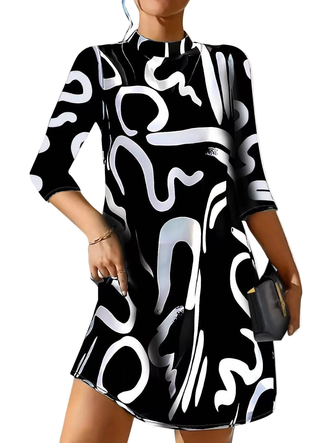 Damen Mini-Kleid mit stilvollem Kragen und modernem Print, perfekt für Freizeit und Alltag.