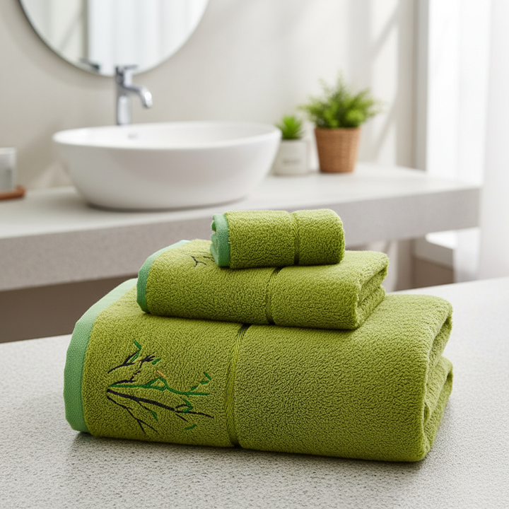 Luxuriöses Bambus Handtuch Set: Weiche, saugfähige Badetücher & Gesichtstücher für ein hygienisches Bad.