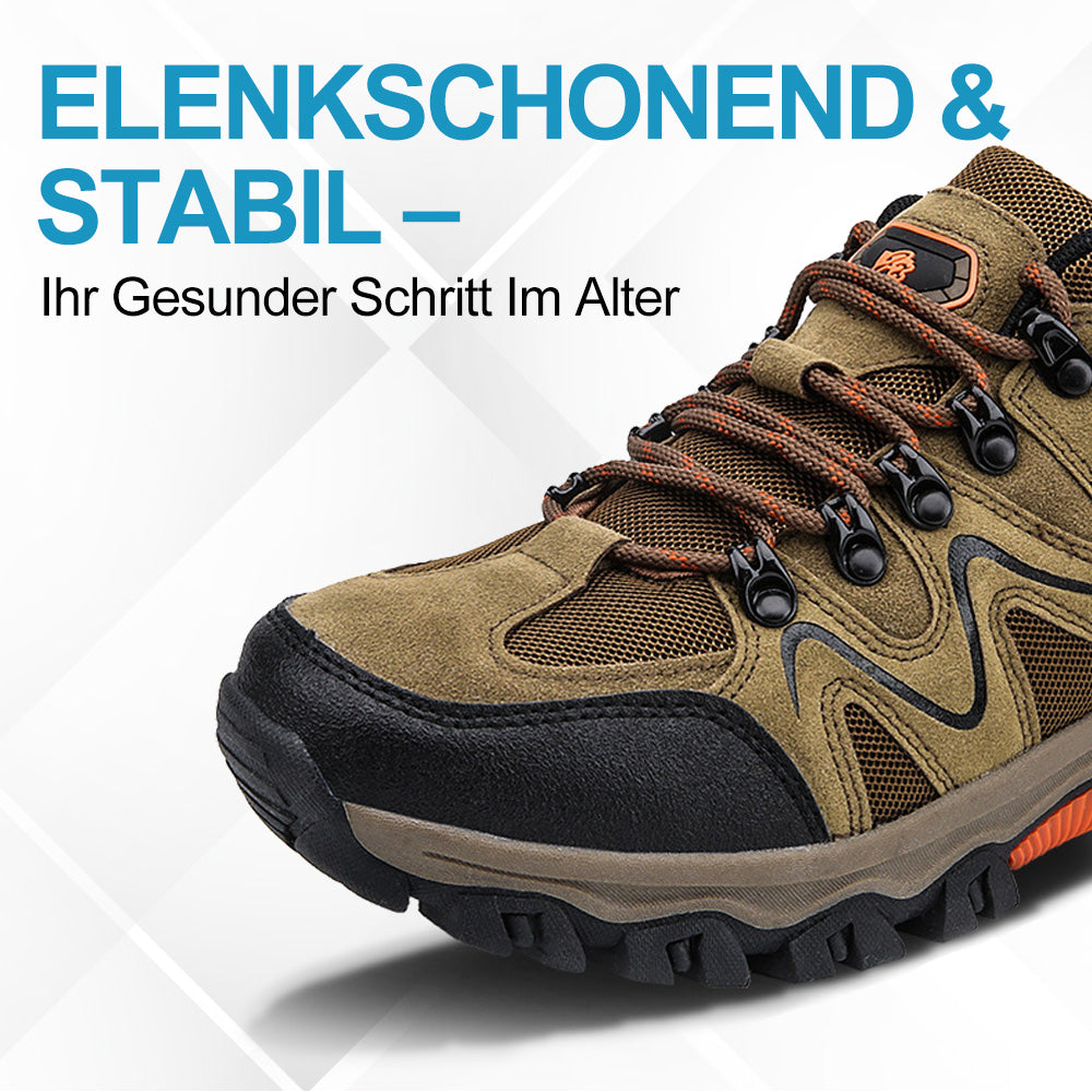 Herren Wanderschuhe im Einsatz auf steinigem Terrain, demonstrieren ihre All-Terrain-Fähigkeit.