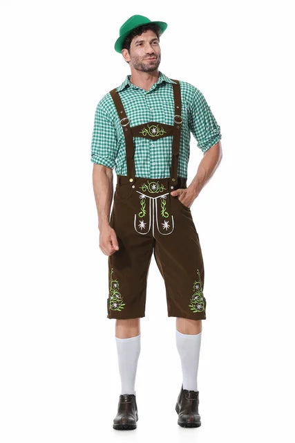 Komplettes Herren Trachten Outfit für Oktoberfest, Karneval oder Bierfest: Weste, Hose, Hut, Hosenträger.