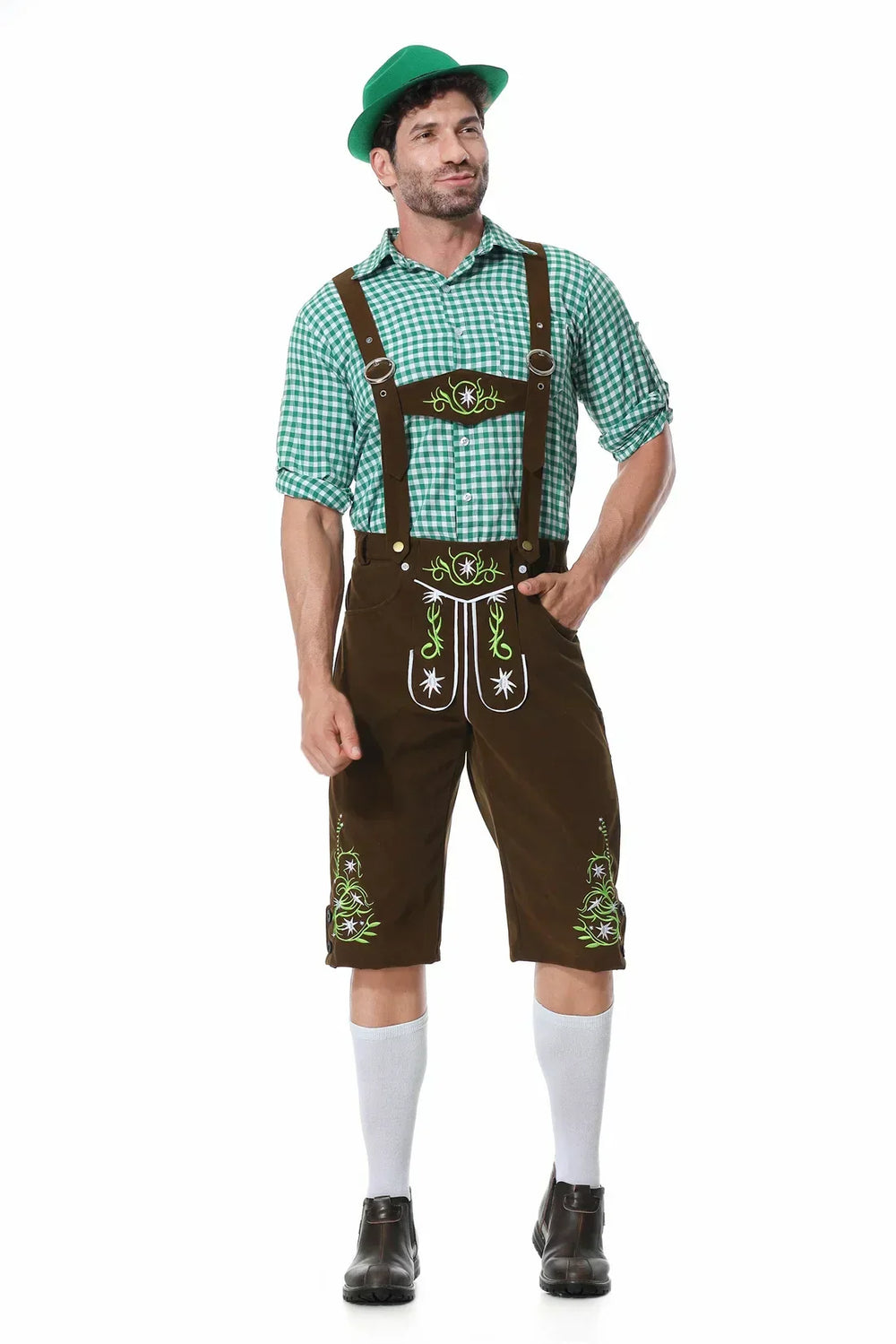 Festliches Herren Oktoberfest Outfit Komplettset: Weste, Trachtenhose, Hut & Hosenträger für bayerisches Fest.