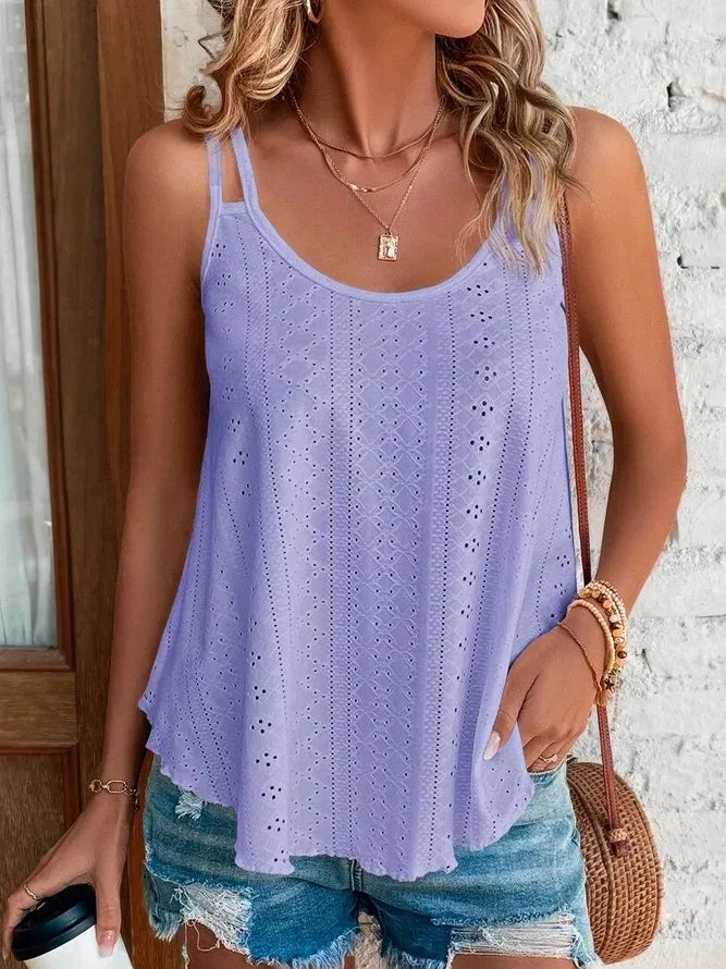 Damen Boho Spaghettiträger Top, leicht & luftig für Sommer, in Übergrößen, mit stilvollem Lochmuster.