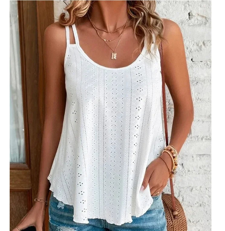 Sommerliches Damen Boho Top, atmungsaktiv & leicht, mit Spaghettiträgern, perfekt für Strandoutfits.