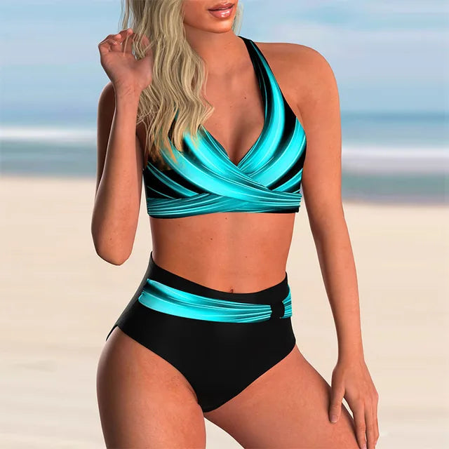 Blauer Damen Bikini Set mit verstellbaren Trägern für Sommer, Strand & Pool. Ideal für Bademode & Urlaub.