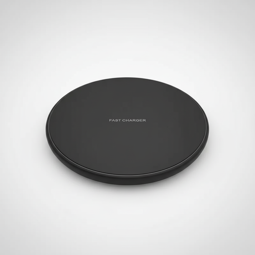Schlankes schwarzes 30W Ladepad für kabelloses Schnellladen, ideal für Büro und Zuhause.