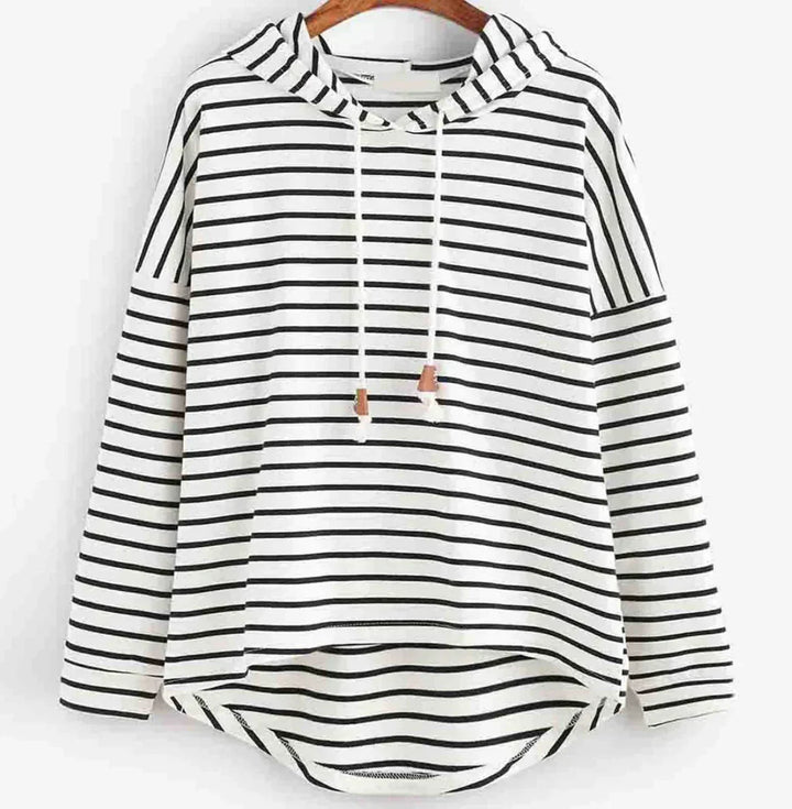 Damen Herbst Kapuzenpullover mit Streifen, Kängurutasche & Kapuze. Bequemer Freizeit-Hoodie für den Alltag.