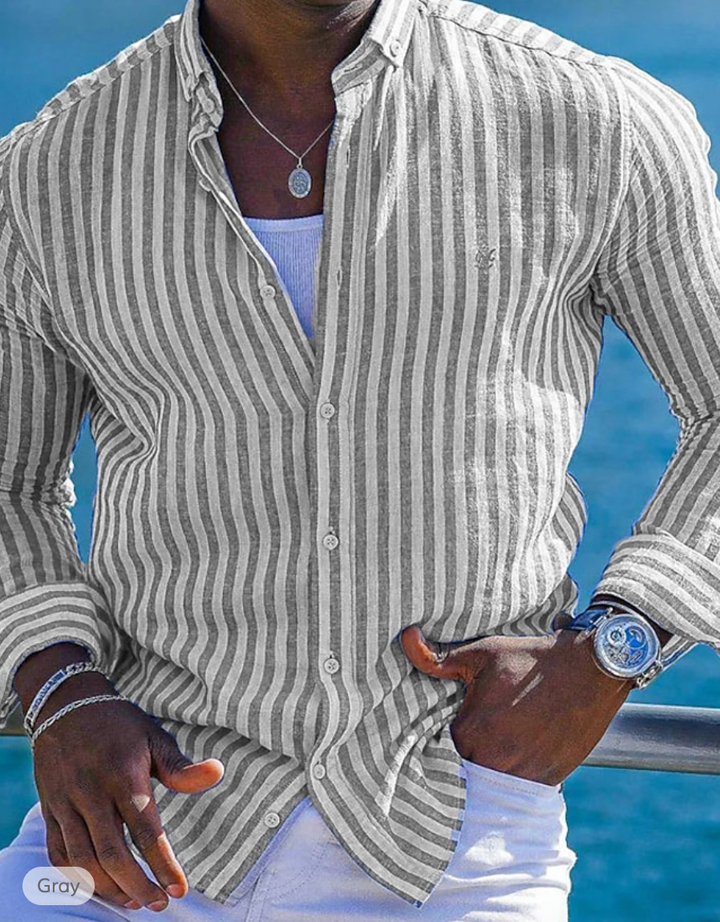 Atmungsaktives rosa Herren Streifenhemd, perfekt für warme Tage, bequemer Casual-Look und lockere Passform.
