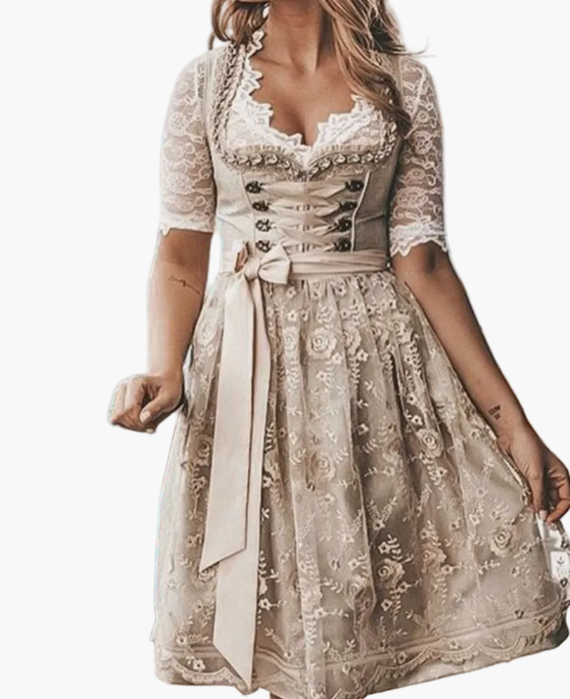 Elegantes Damen Dirndl mit feinem Spitzenbesatz für festliche Anlässe wie Oktoberfest oder Hochzeit.