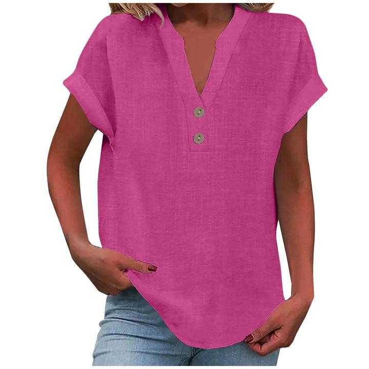 Komfortable Damenbluse mit elegantem V-Ausschnitt, ideal als Freizeitoberteil oder Büromode.