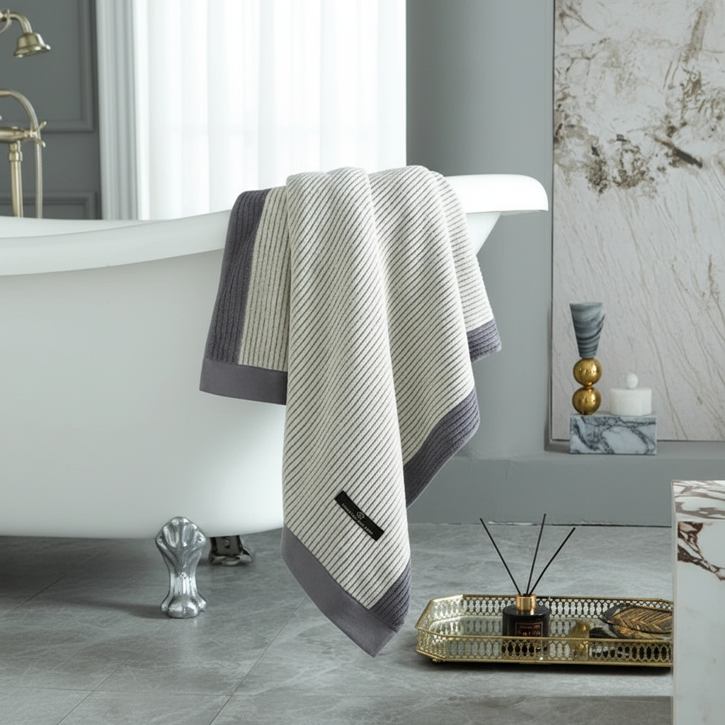 Weiches Bio-Baumwolle Handtuch, hautfreundlich und saugfähig. Perfekt für Ihr nachhaltiges Badezimmer. EcoTowel.