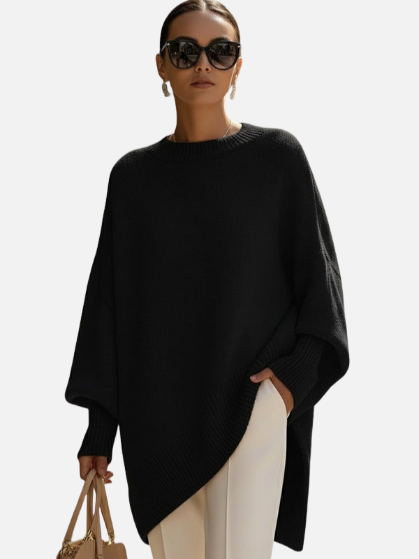 Eleganter Damen Poncho-Pullover, Oversized-Passform, Langarm, ideal für Casual Outfits & Komfort im Alltag.