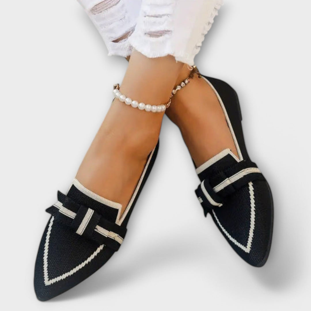 Elegante Damen Ballerinas mit stilvollem Knotendesign in Schwarz, bequem für Freizeit & Sommer.