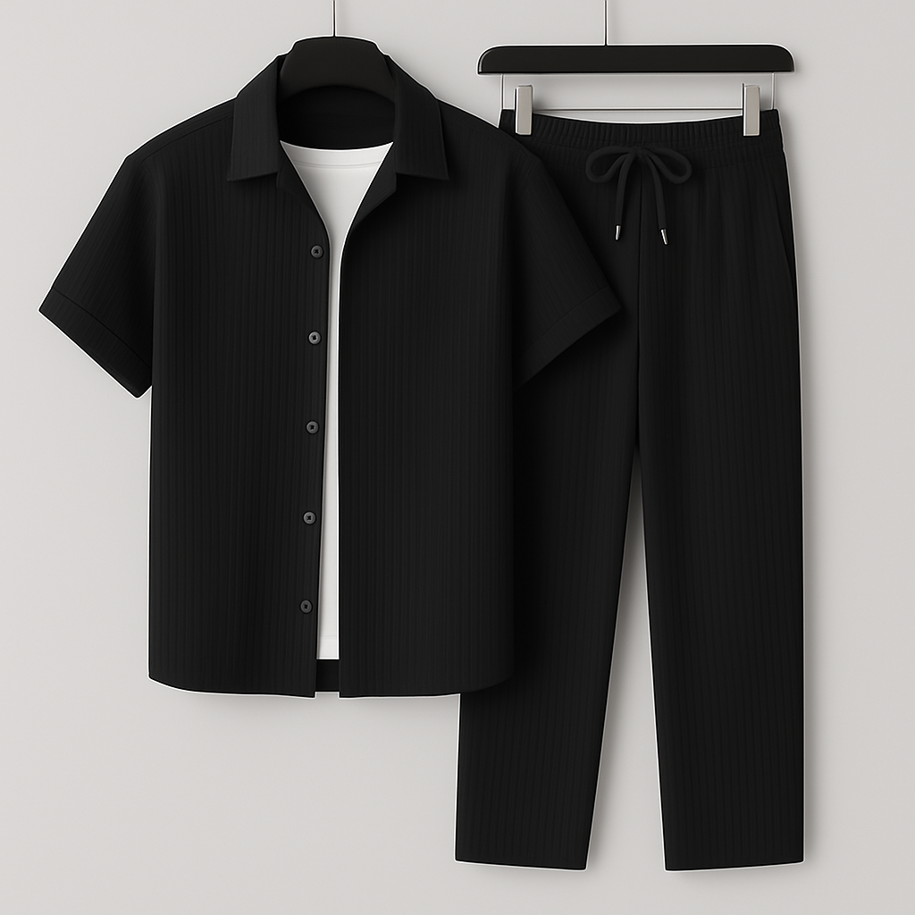 Herren Casual Zweiteiler mit Kurzarm. Bequemes Sommer Outfit für Freizeit und entspannte Tage.