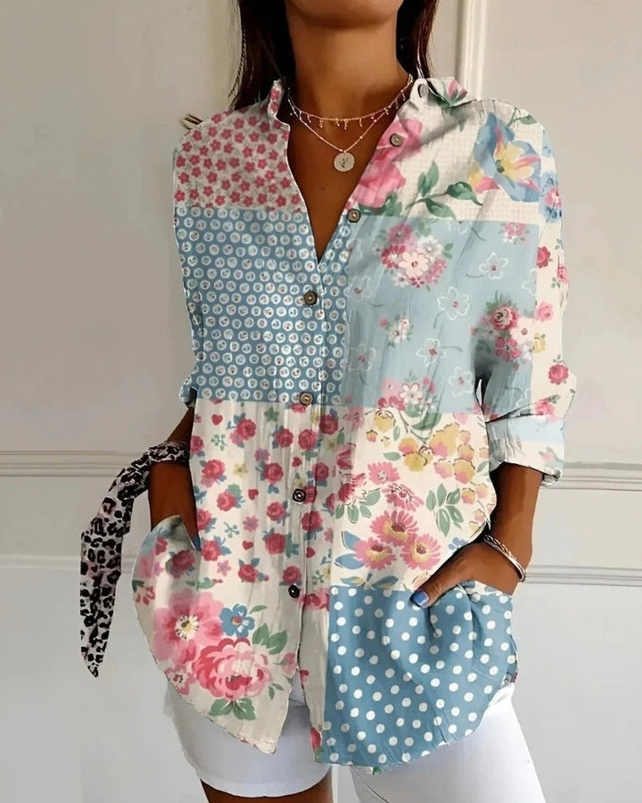 Modische Langarm Printbluse für Damen, mit Knopfleiste, lockere Passform, ideal für Frühling.