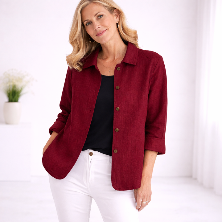 Modernes Damen Langarmshirt mit Knopfleiste. Leichtes, komfortables Freizeitshirt mit lockerem Schnitt für Damen.