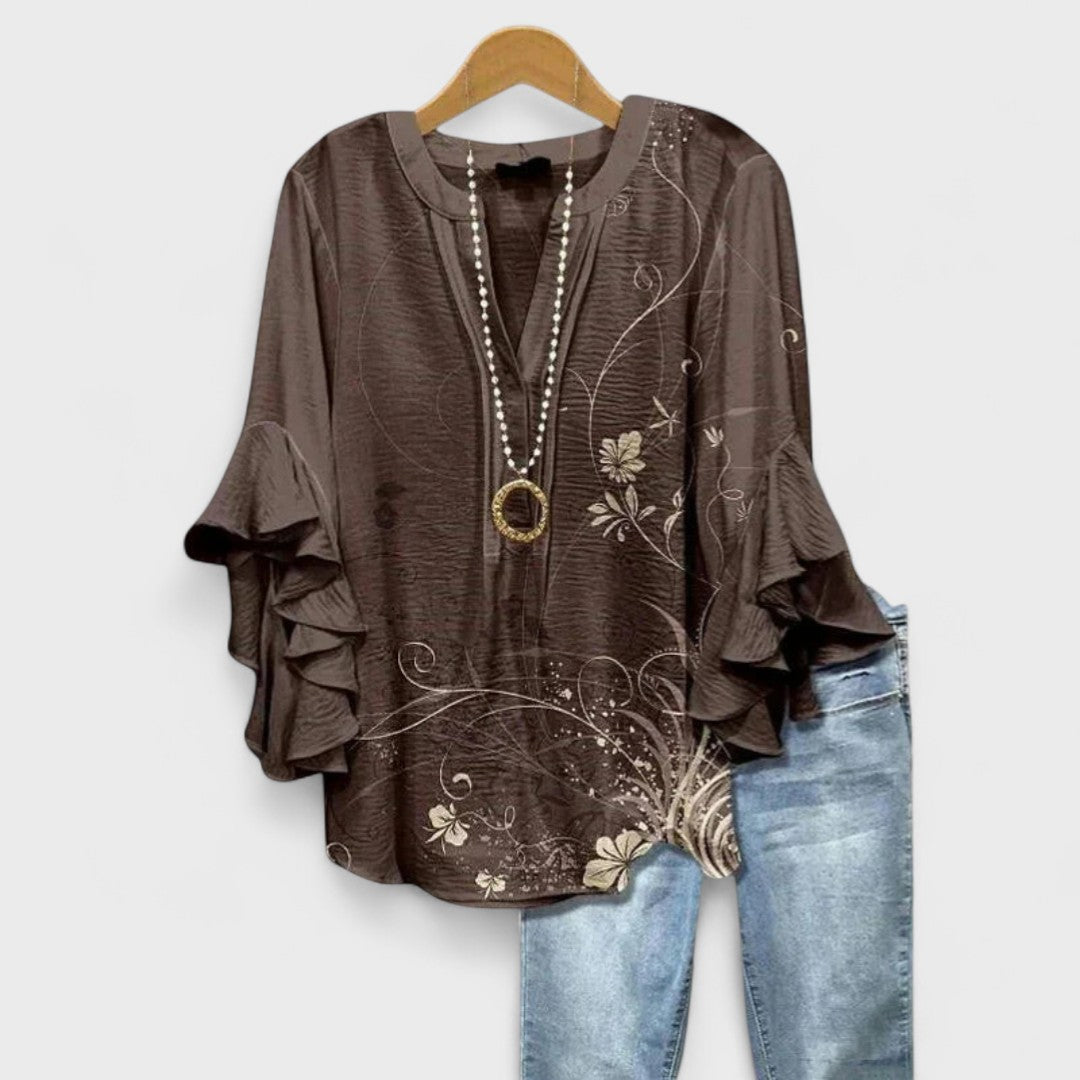 Elegante Bürobluse für Damen. Stilvoller V-Ausschnitt & feminine Volantärmel. Vielseitig kombinierbar.
