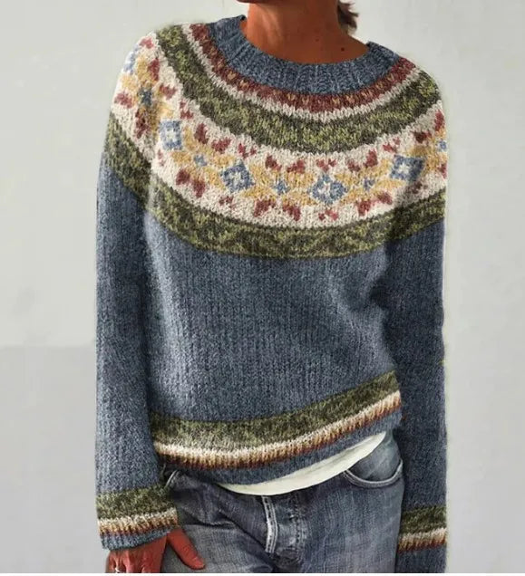 Eleganter Retro-Strickpullover für Damen, perfekt für Herbst und Winter, in warmen Farben.