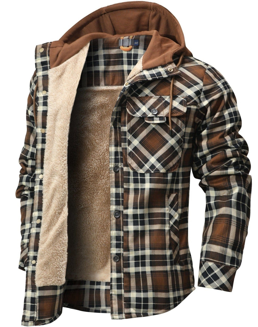 Lässige Herren-Übergangsjacke, kariert, mit Kapuze, warm und bequem für Freizeit & Alltag.