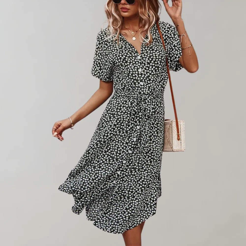 Elegantes Damen Midi-Kleid mit fließender Passform für Frühling & Sommer, perfekt für Freizeit oder Büro.