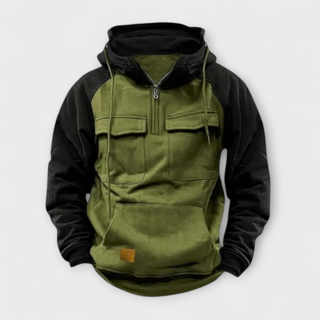 Herren Outdoor Kapuzenjacke in Grau mit Reißverschluss, ideal für Wanderungen und Freizeitaktivitäten. Bequem & praktisch.