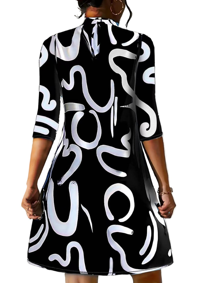 Elegantes Damen Printkleid mit modischem Kragen, vielseitig kombinierbar für Frühling und Herbst.
