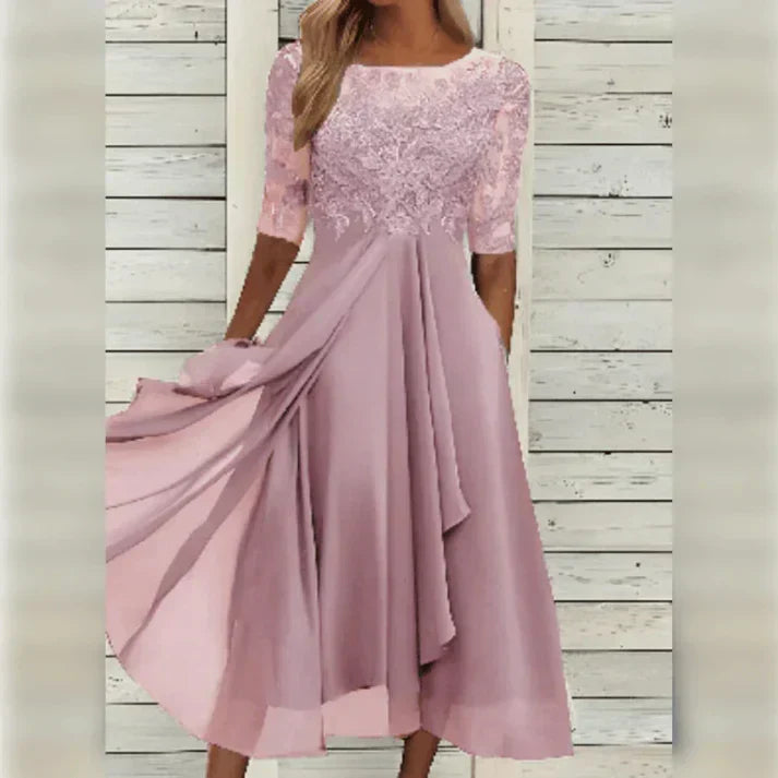 Elegantes Damen Midi-Abendkleid im A-Linien-Schnitt, zart fließend, ideal für Sommerpartys & Events.