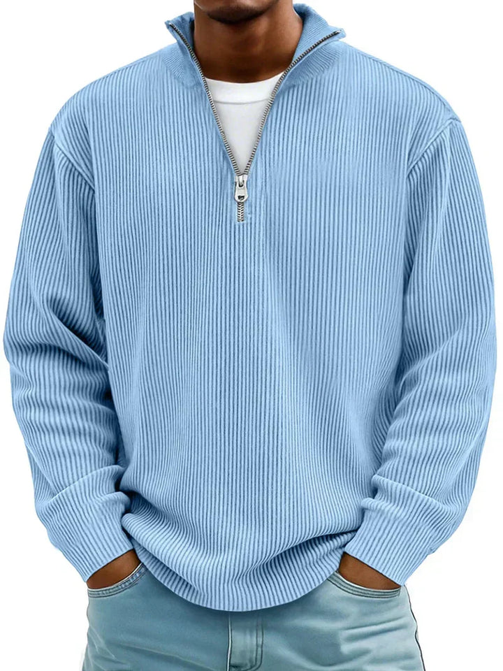 Herren Rippstrick Pullover mit Halb-Reißverschluss. Elegant, komfortabel, ideal für Winter & Freizeit.