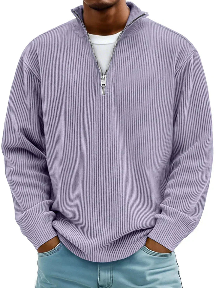 Trendiger Herren Rippstrick Pullover mit Halb-Reißverschluss. Perfekt für Freizeit & Business Casual Looks.