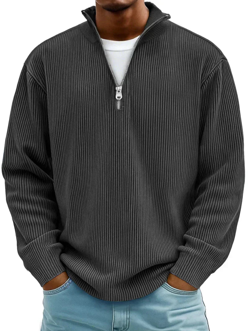 Herren Winterpullover, Rippstrick, Halb-Reißverschluss, Langarm, komfortabel & elegant im modernen Design.
