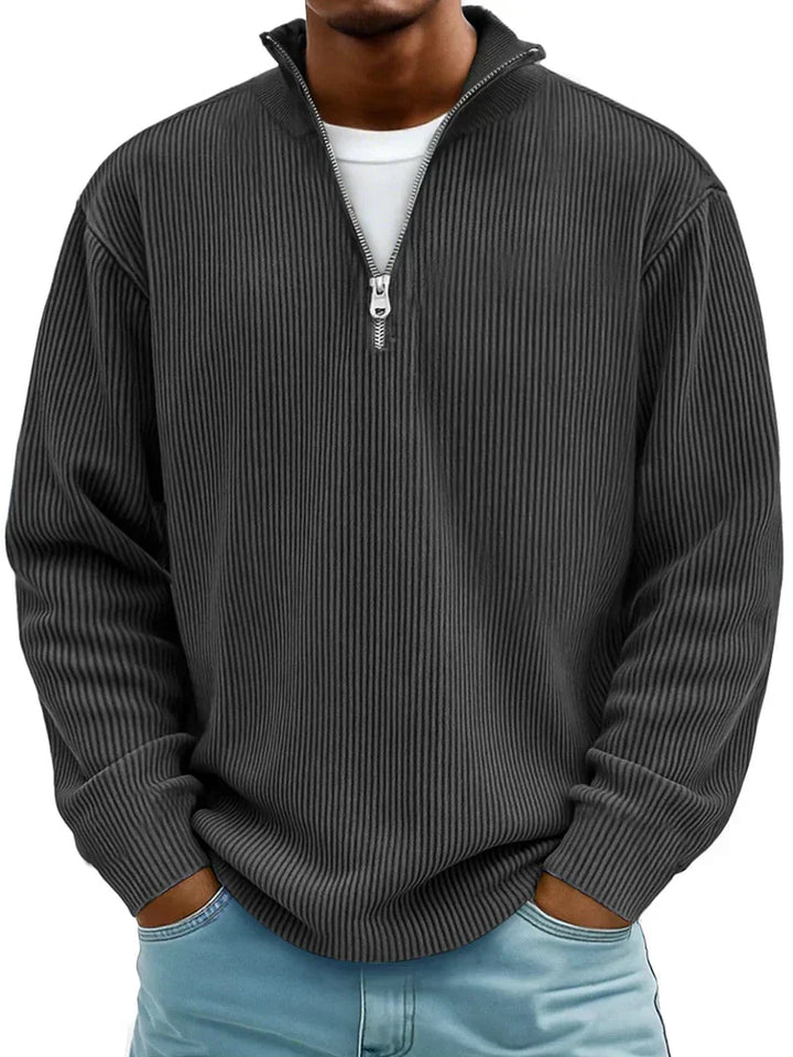 Herren Winterpullover, Rippstrick, Halb-Reißverschluss, Langarm, komfortabel & elegant im modernen Design.
