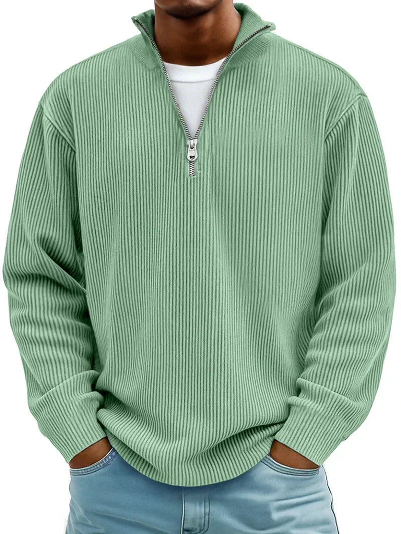 Komfortabler Herren Rippstrick Winterpullover mit Halb-Reißverschluss, weich & warm. Perfekt für kalte Tage.