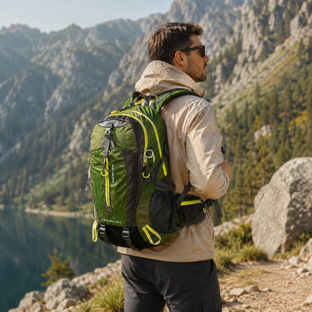 Unisex wasserfester Wanderrucksack 40L. Ideal für lange Touren und jedes Wetter.