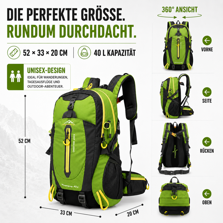 Robuster Outdoor Rucksack 40L, wasserfest. Perfekt für Abenteuer und Reisen.