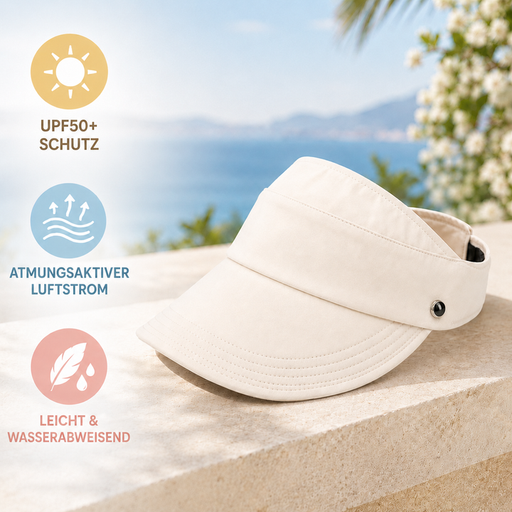 Faltbarer Damen Sonnenhut mit breitem Rand und offener Krone, perfekt für Reisen und Outdoor.