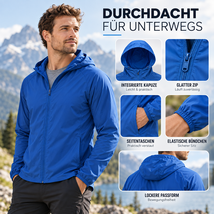 AeroLayer Herren-Windjacke: ultraleicht, packbar, idealer Begleiter für unterwegs.