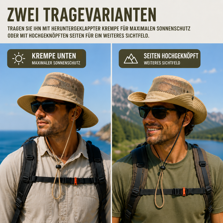 Stilvoller Sommer-Breitrandhut, unisex, Netz für Belüftung, optimaler Sonnenschutz.