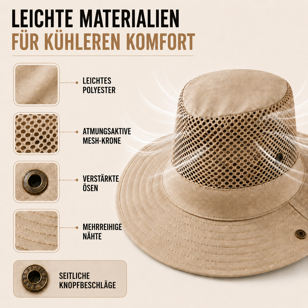 Polyester Netzkappe, atmungsaktiv, breitrandig, für Outdoor & Reisen.