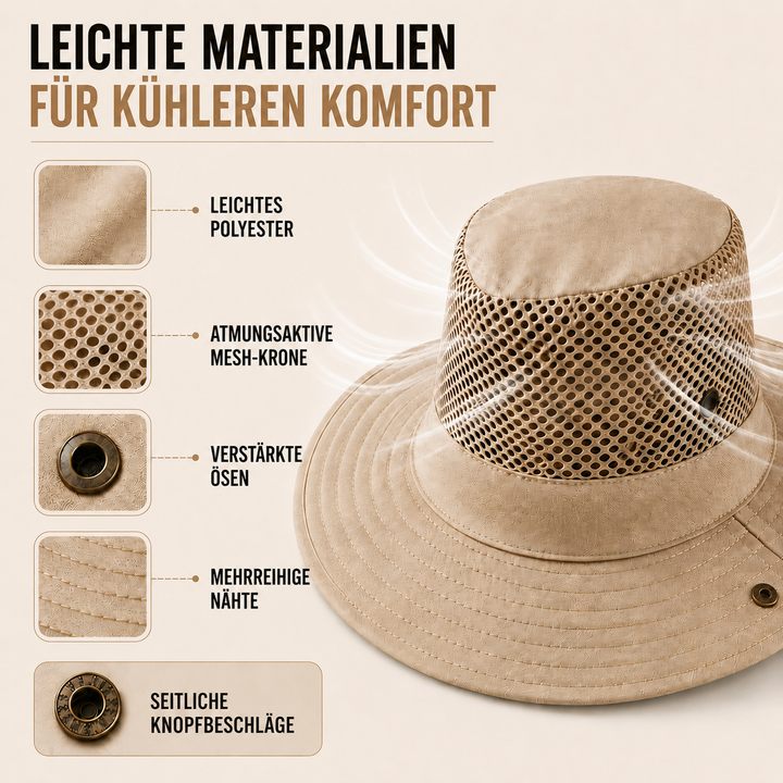 Polyester Netzkappe, atmungsaktiv, breitrandig, für Outdoor & Reisen.