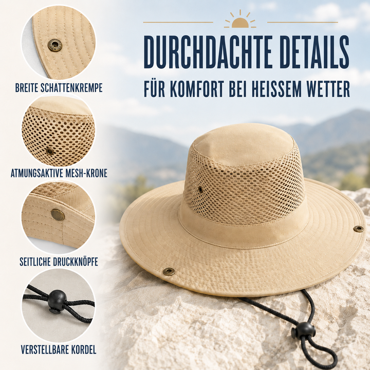 Freizeithut mit breiter Krempe, belüftet, für Männer & Frauen, UV-Schutz.