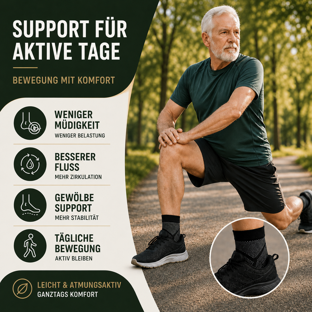 Schwarze Knöchel-Kompressionsbandage: Effektive Schmerzlinderung, diskrete Passform und Fussunterstützung.