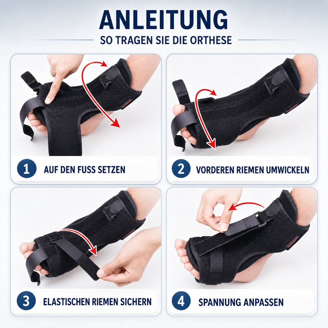Schmerzlindernde Fußstütze/Nachtschiene für Plantarfasziitis. Verstellbar für individuelle Passform & optimale Dehnung, unisex.