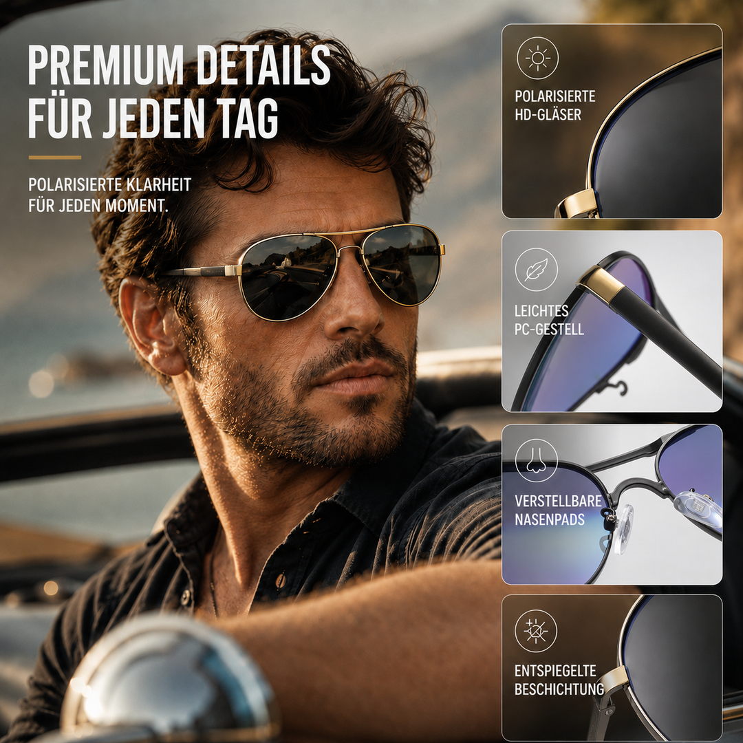 Stilvolle Herren Sonnenbrille mit Blendschutz und UV-Schutz, polarisiert. Perfekt für Männer.