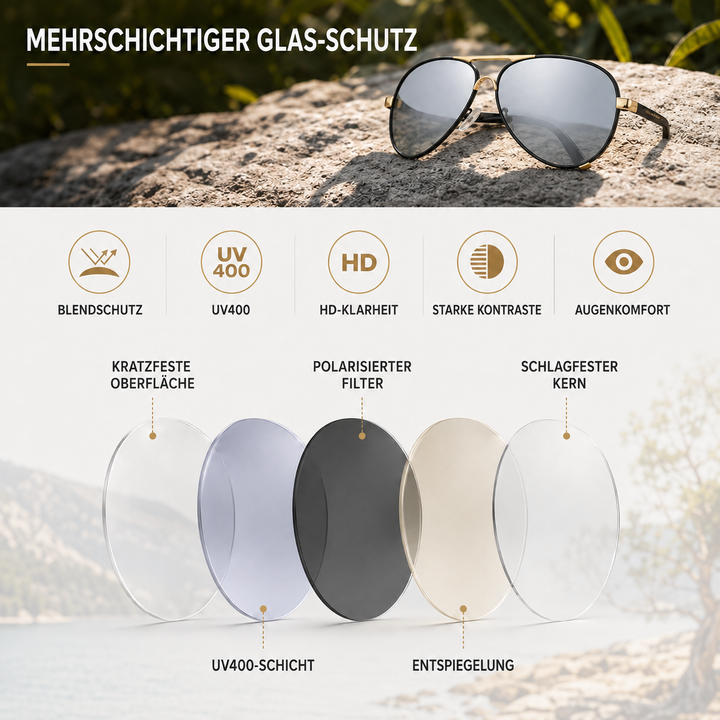 Hochwertige polarisierte Fliegerbrille für Herren, ideal als Blendschutz beim Autofahren.