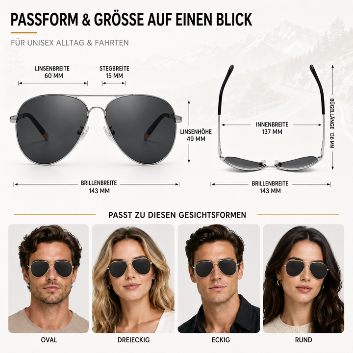 Moderne Herren Fliegerbrille, polarisiert, schützt Augen beim Autofahren und Outdoor-Aktivitäten.